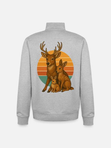 Deer family with rabbit - Unisex Organic Zip Sweatshirt by Stanley/Stella - heather grey
