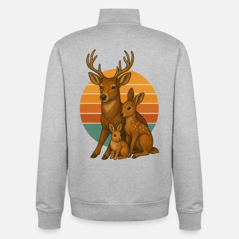 Famille de cerfs avec un lapin - Sweat zippé unisexe en coton bio Stanley/Stella - gris chiné