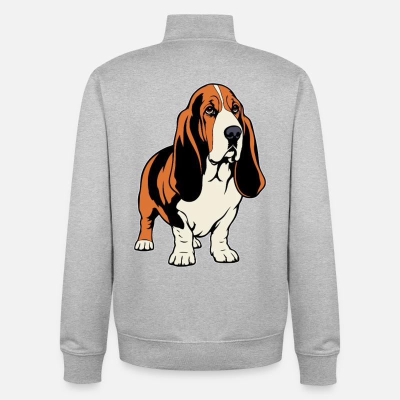 Basset Hound_Hund_stehend_farbig - Sweat zippé unisexe en coton bio Stanley/Stella - gris chiné