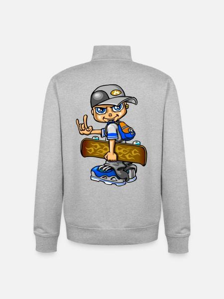 Skater boy and flames - Unisex Organic Zip Sweatshirt by Stanley/Stella - heather grey