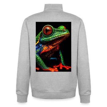 Illustration d'une grenouille arboricole arc-en-ciel éclatante - Sweat zippé unisexe en coton bio Stanley/Stella - gris chiné - Dos - AI Model Male 185 light (185cm)