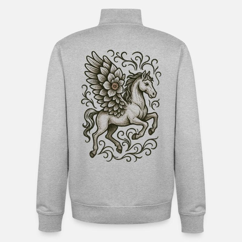Écusson de licorne ailée orné - Sweat zippé unisexe en coton bio Stanley/Stella - gris chiné