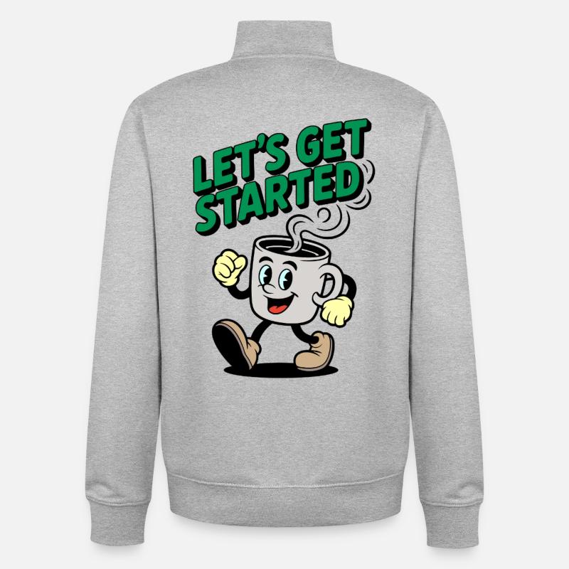 Commençons Motif du café - Sweat zippé unisexe en coton bio Stanley/Stella - gris chiné