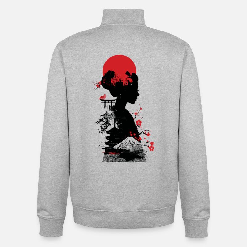 Silhouette Rouge Fleurs Soleil - Sweat zippé unisexe en coton bio Stanley/Stella - gris chiné