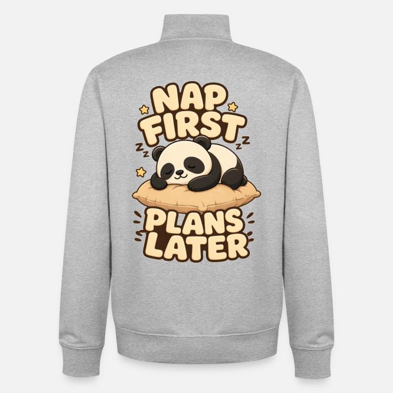 Nap First Plans Later Panda - Unisex Organic Zip Sweatshirt von Stanley/Stella - Grau meliert