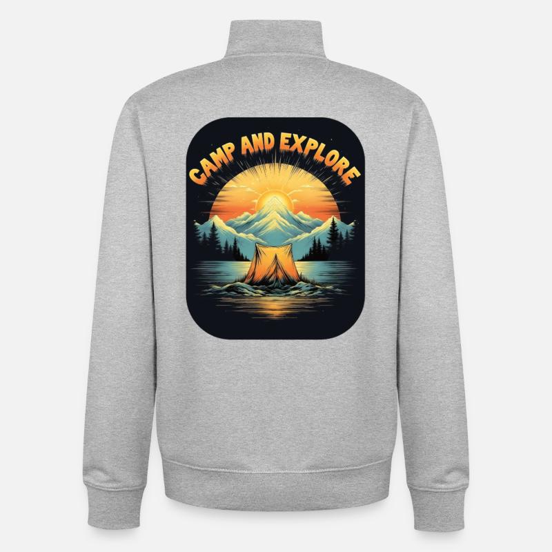 Retro Camping - Camp and Explorer - Unisex Organic Zip Sweatshirt von Stanley/Stella - Grau meliert