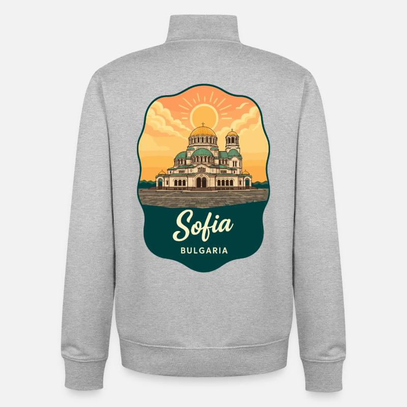 Insigne vintage de Sofia Alexandre Nevski - Sweat zippé unisexe en coton bio Stanley/Stella - gris chiné
