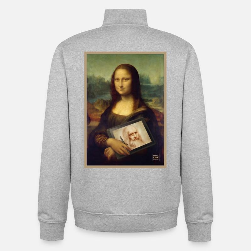 Mona Lisa Tablet Sketch Mashup - Unisex Organic Zip Sweatshirt by Stanley/Stella - heather grey