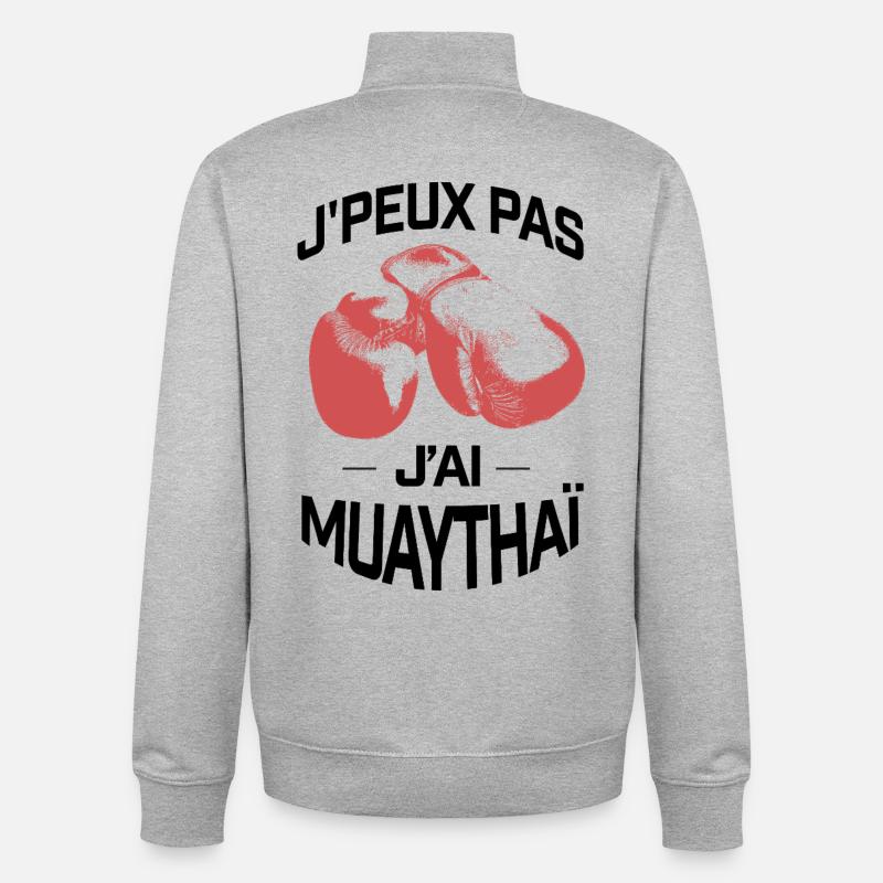 J'PEUX PAS J'AI MUAYTHAI - Sweat zippé unisexe en coton bio Stanley/Stella - gris chiné