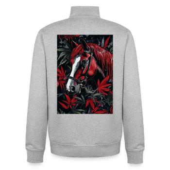 Red horse with foliage in the dark forest - Unisex Organic Zip Sweatshirt by Stanley/Stella - heather grey - Back - AI Model Male 185 light (185cm)