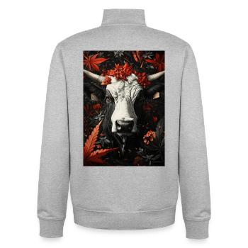 Bull's head in autumn leaves - Unisex Organic Zip Sweatshirt by Stanley/Stella - heather grey - Back - AI Model Male 185 light (185cm)