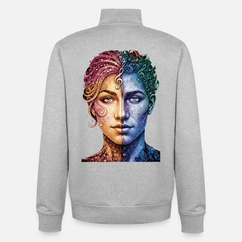 Music_is_equal - Sweat zippé unisexe en coton bio Stanley/Stella - gris chiné