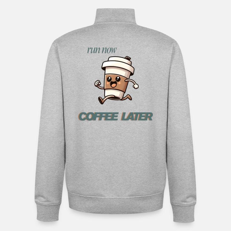 Run Now Coffee Later - Unisex Organic Zip Sweatshirt von Stanley/Stella - Grau meliert