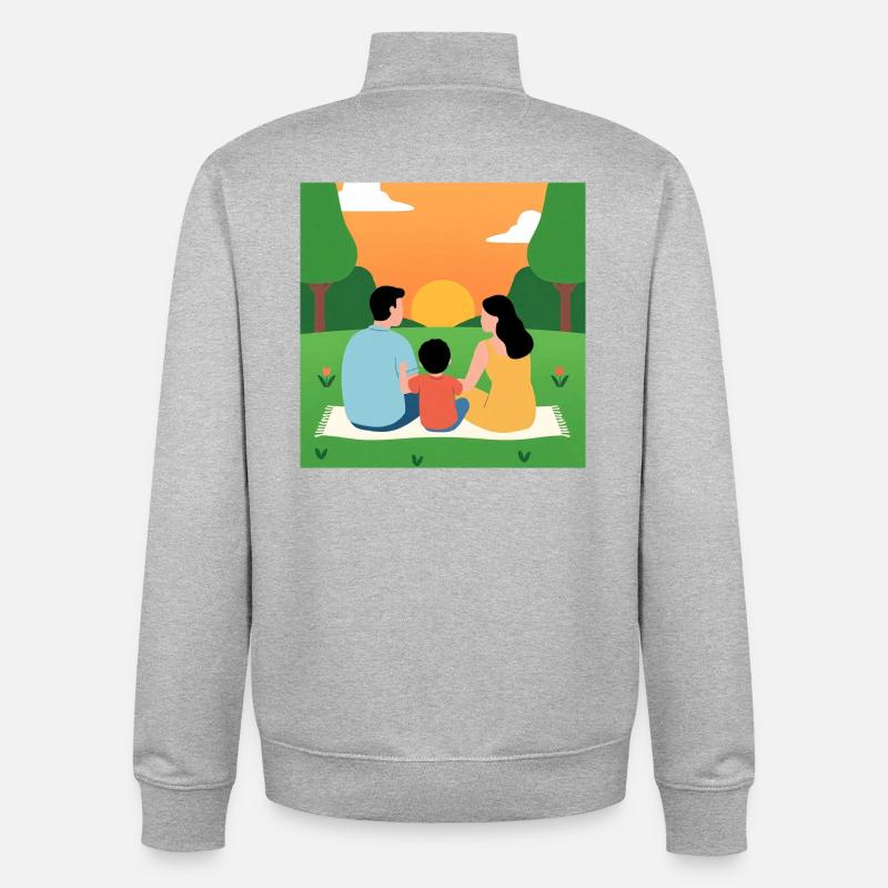 Coucher de soleil avec la famille - Sweat zippé unisexe en coton bio Stanley/Stella - gris chiné