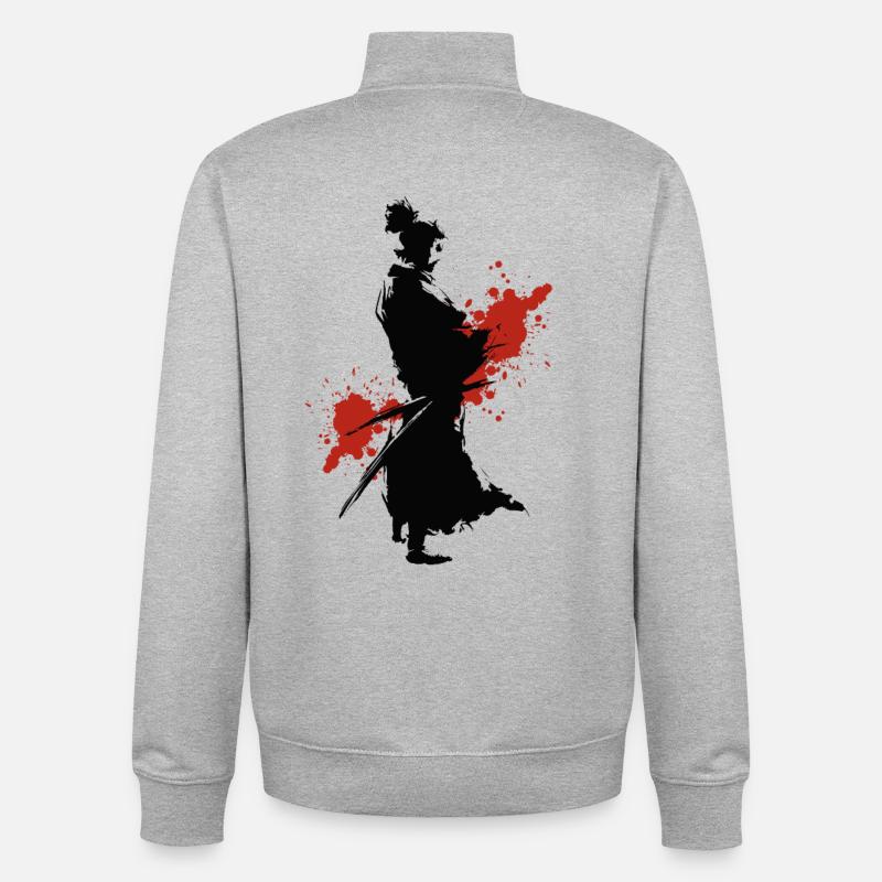 ninja manga kanji kendo aikido combat samouraï jeu - Sweat zippé unisexe en coton bio Stanley/Stella - gris chiné