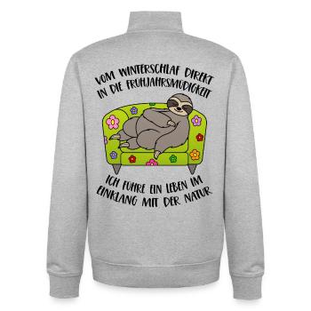 Sloth spring spring fatigue hibernation - Unisex Organic Zip Sweatshirt by Stanley/Stella - heather grey - Back - AI Model Male 185 light (185cm)
