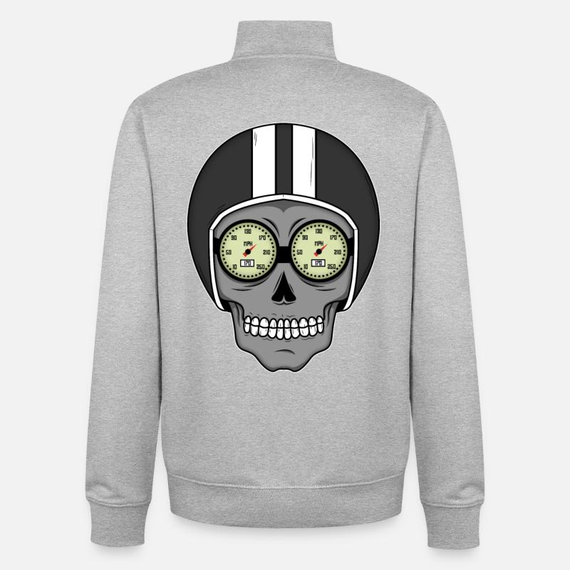 Skull Biker - Design - Sweat zippé unisexe en coton bio Stanley/Stella - gris chiné