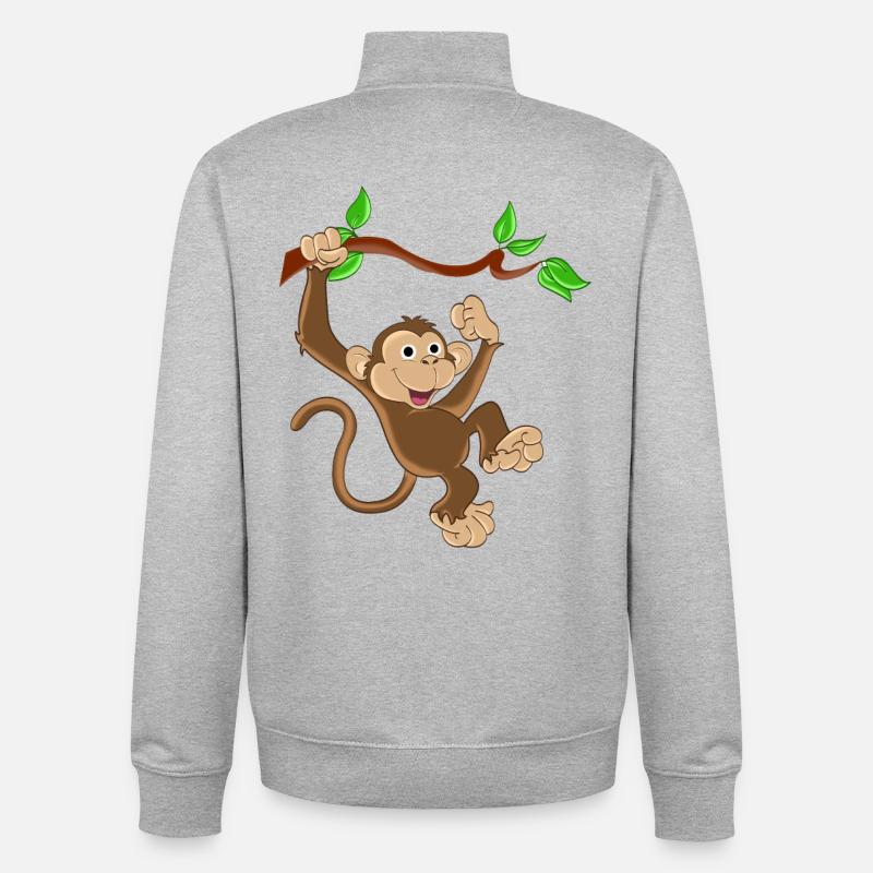 Drôle de singe - Sweat zippé unisexe en coton bio Stanley/Stella - gris chiné