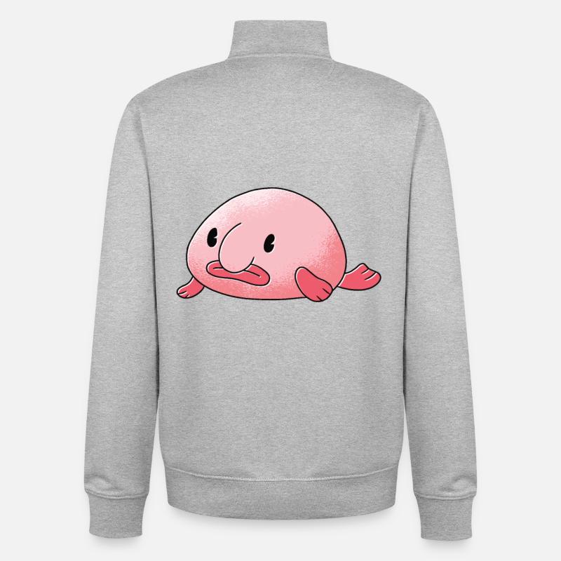 Dessin animé Blobfish - Sweat zippé unisexe en coton bio Stanley/Stella - gris chiné