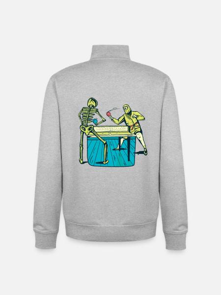 Table Tennis Skeleton Ninja - Unisex Organic Zip Sweatshirt by Stanley/Stella - heather grey