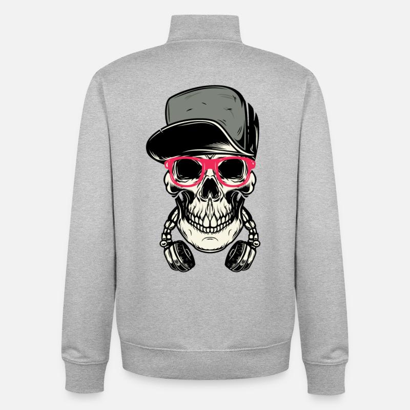 Crâne de DJ avec un casque - Sweat zippé unisexe en coton bio Stanley/Stella - gris chiné