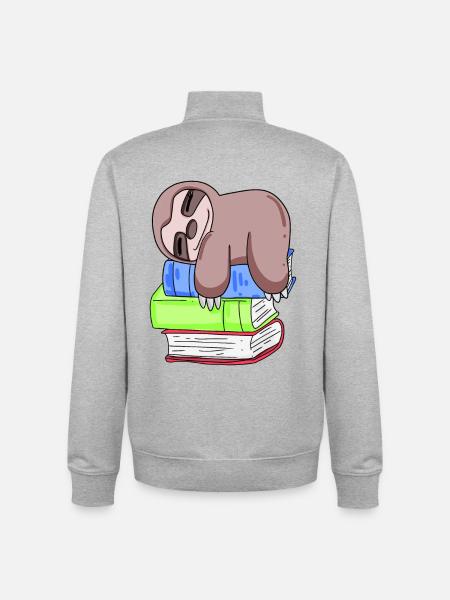 Sloth Book Books Reading - Unisex Organic Zip Sweatshirt by Stanley/Stella - heather grey