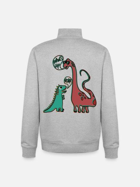 Dinosaurs Tyrannosaurus and Brachiosaurus - Unisex Organic Zip Sweatshirt by Stanley/Stella - heather grey