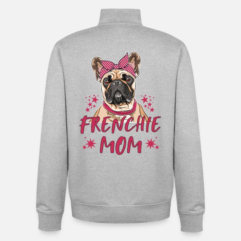 Frenchie Mom cadeau de bouledogue français - Sweat zippé unisexe en coton bio Stanley/Stella - gris chiné