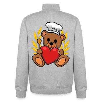 Teddy Bear Laurel Wreath Chef Cuisine Gourmet Cook - Sweat zippé unisexe en coton bio Stanley/Stella - gris chiné - Dos - AI Model Male 185 light (185cm)