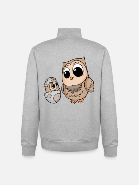 Eule mit Baby Eule - Unisex Organic Zip Sweatshirt von Stanley/Stella - Grau meliert