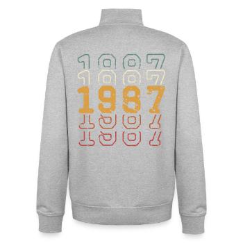 1987 - Unisex Organic Zip Sweatshirt by Stanley/Stella - heather grey - Back - AI Model Male 185 light (185cm)