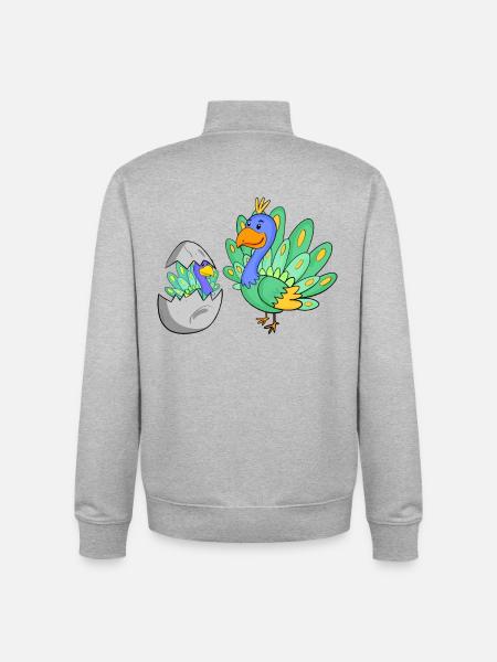 Peacock with baby peacock - Unisex Organic Zip Sweatshirt by Stanley/Stella - heather grey