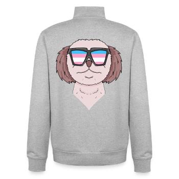 Chien Shih Tzu transgenre - Chien avec lunettes - Sweat zippé unisexe en coton bio Stanley/Stella - gris chiné - Dos - AI Model Male 185 light (185cm)