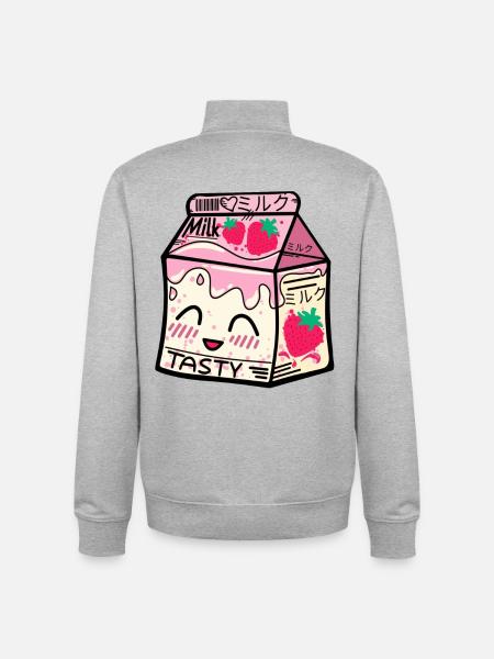 Strawberry Milk Pack kawaii - Unisex Organic Zip Sweatshirt by Stanley/Stella - heather grey
