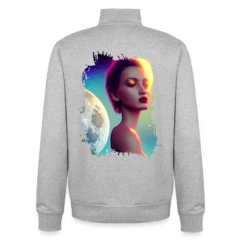 Moon Neon Cosmos Portrait - Unisex Organic Zip Sweatshirt by Stanley/Stella - heather grey - Back - AI Model Male 185 light (185cm)