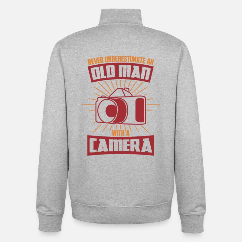 Old man with a camera - Unisex Organic Zip Sweatshirt by Stanley/Stella - heather grey