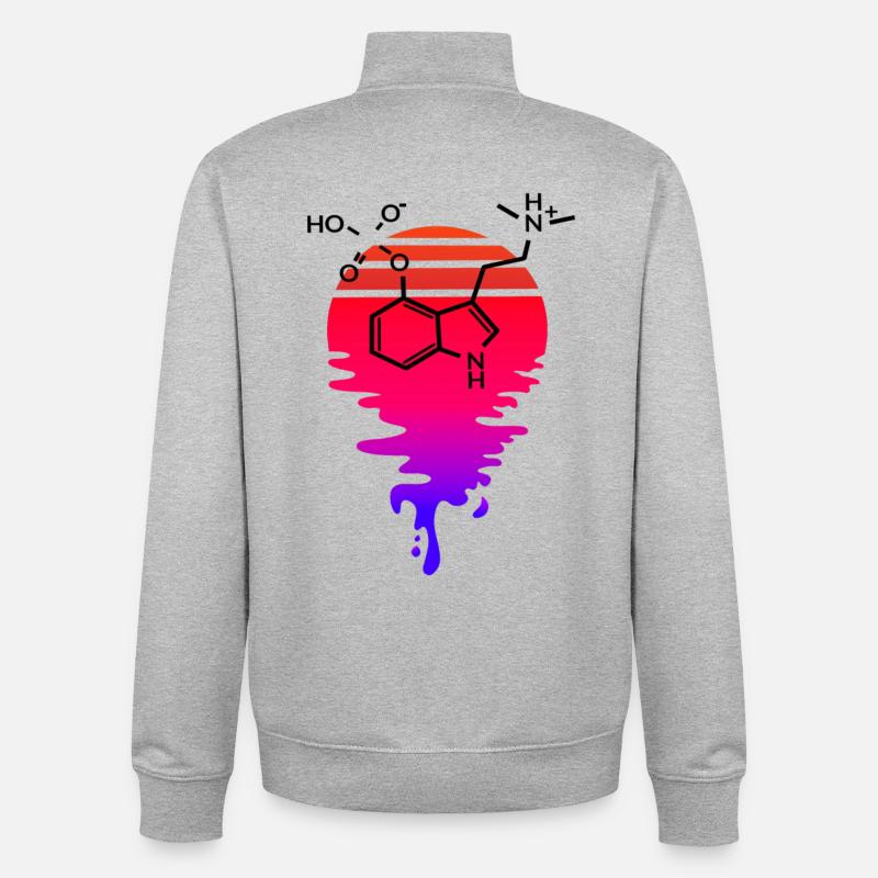 Psilocybin Molecule with Retro Sunset - Unisex Organic Zip Sweatshirt by Stanley/Stella - heather grey