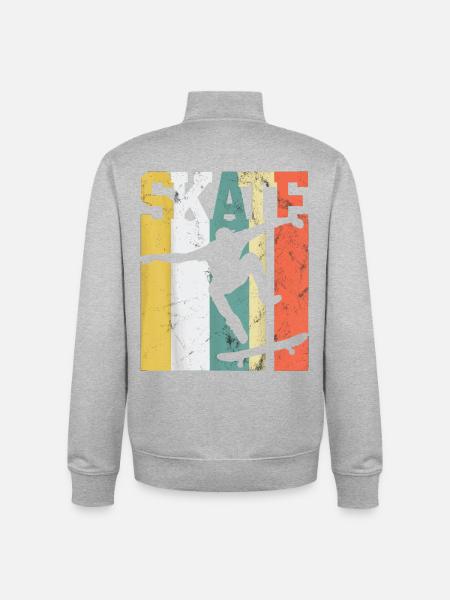 Skate Skateboarder Gift Skateboard Retro - Unisex Organic Zip Sweatshirt by Stanley/Stella - heather grey