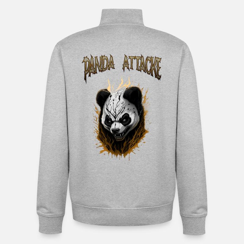 Dark Panda Attacker Design - Unisex Organic Zip Sweatshirt by Stanley/Stella - heather grey