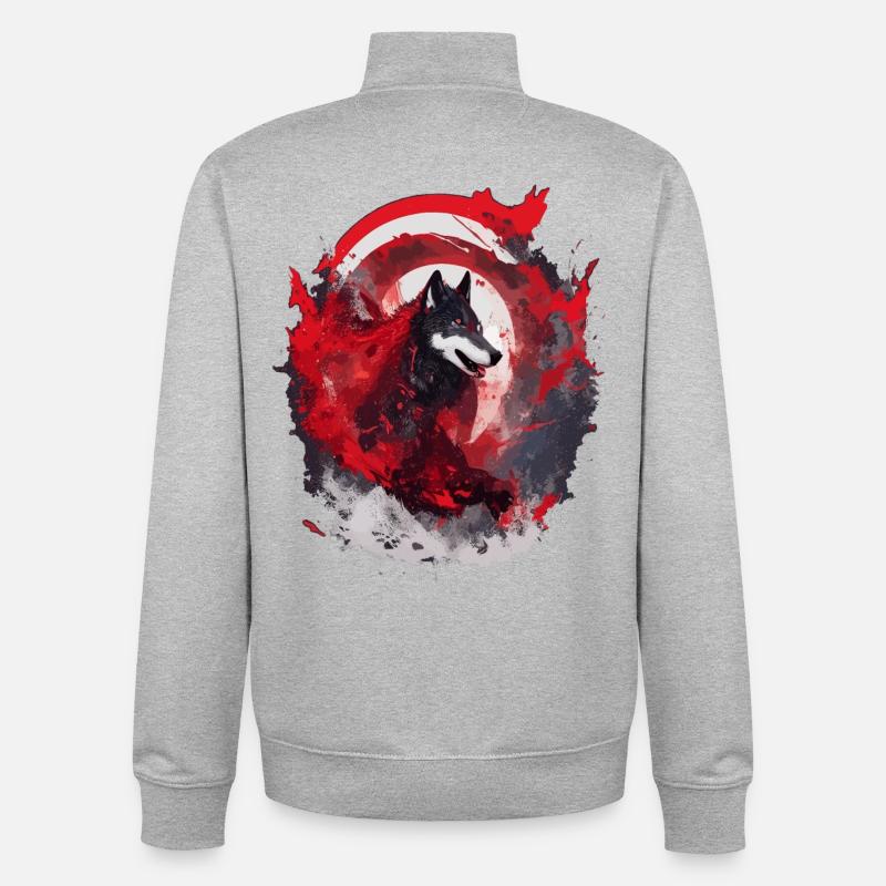 Wolfsblut Japan Wolfs Kunst - Unisex Organic Zip Sweatshirt von Stanley/Stella - Grau meliert