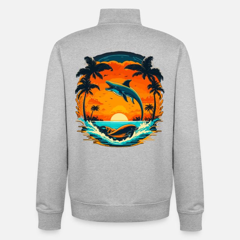 Delphin Sommer Sunset - Unisex Organic Zip Sweatshirt von Stanley/Stella - Grau meliert