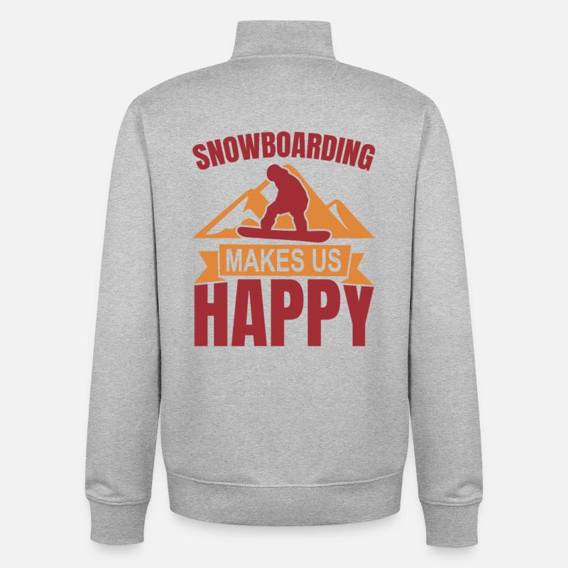 Le snowboard nous rend heureux - Sweat zippé unisexe en coton bio Stanley/Stella - gris chiné