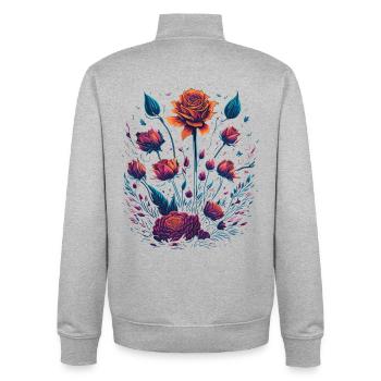 Roses Vaporwave Bouquet - Unisex Organic Zip Sweatshirt by Stanley/Stella - heather grey - Back - AI Model Male 185 light (185cm)