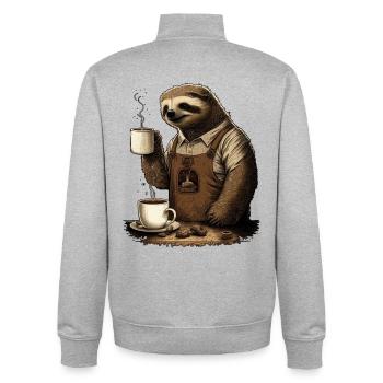 Faultier mit Schürze und Tassen mit duftendem Kaff - Unisex Organic Zip Sweatshirt von Stanley/Stella - Grau meliert - Hinten - AI Model Male 185 light (185cm)