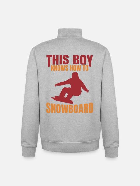 This Boy Knows How To Snowboard - Unisex Organic Zip Sweatshirt by Stanley/Stella - heather grey