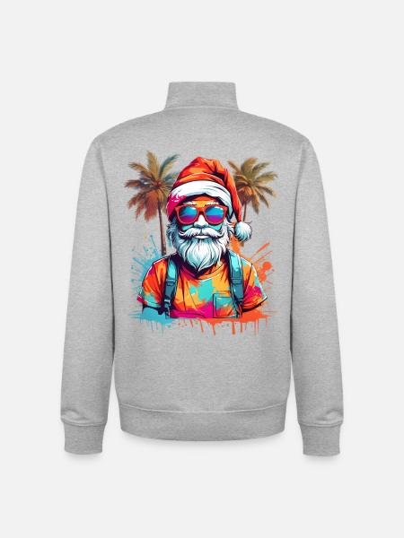Cool Santa Claus with palm trees - Unisex Organic Zip Sweatshirt by Stanley/Stella - heather grey