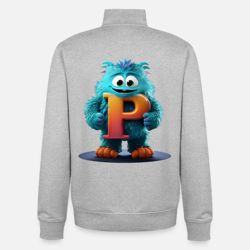 Monstre bleu avec P géant - Sweat zippé unisexe en coton bio Stanley/Stella - gris chiné