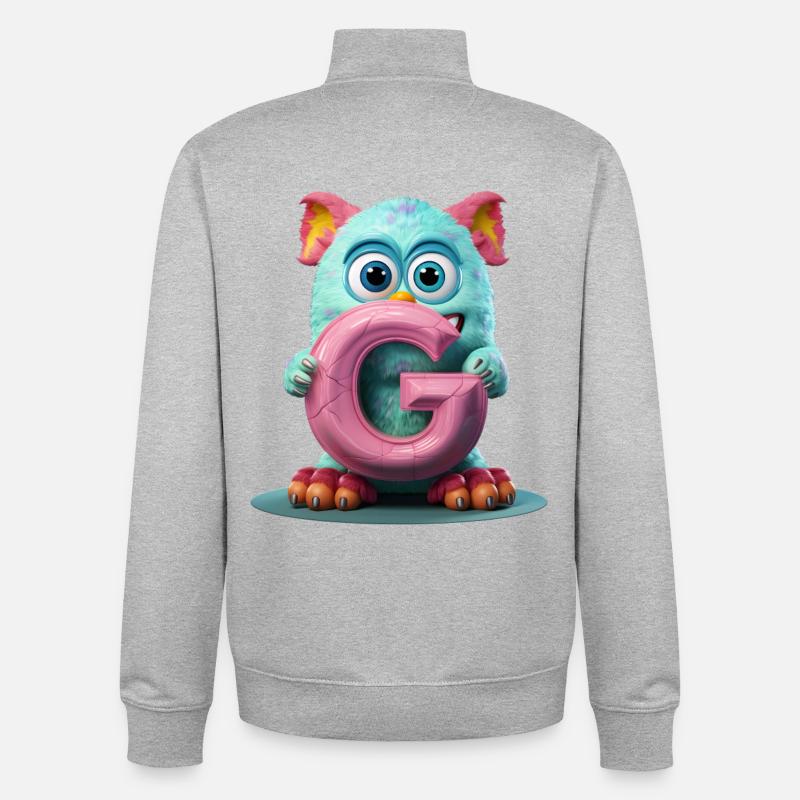 Monstre pastel avec G enchanté - Sweat zippé unisexe en coton bio Stanley/Stella - gris chiné