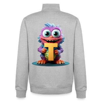 Buntes Monster mit Buchstabe T - Unisex Organic Zip Sweatshirt von Stanley/Stella - Grau meliert - Hinten - AI Model Male 185 light (185cm)