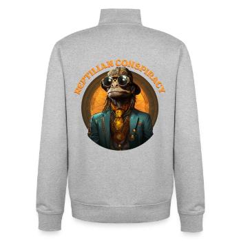 Anunnaki-Illuminaten-Reptilien-Verschwörung - Unisex Organic Zip Sweatshirt von Stanley/Stella - Grau meliert - Hinten - AI Model Male 185 light (185cm)